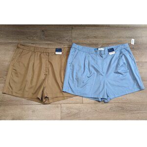 Lot of 2 NWT Old Navy Womens Extra High-Rise Pleated Shorts Brown Blue 5" Sz 2X